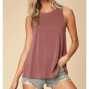 Lulus Rosella Marsala Tank Top Sz Small Sleeveless Back Slit Blouse Loose New